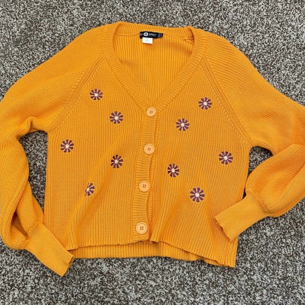 UO orange&purple flower cardigan